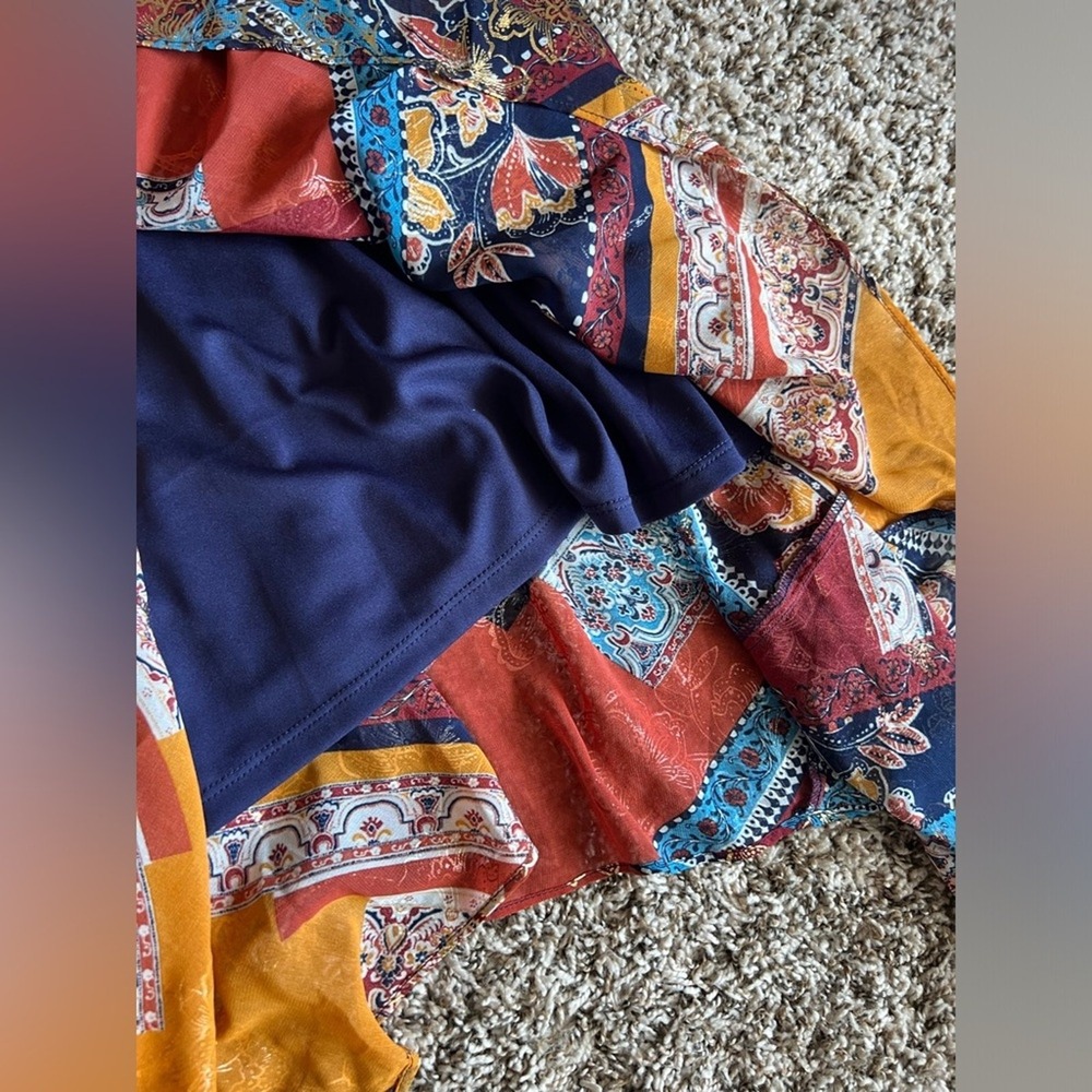 Laundry by Shelli Segal Scarf Print Asymmetric Dress 12 Runs Small Boho Patch - Picture 5 of 8